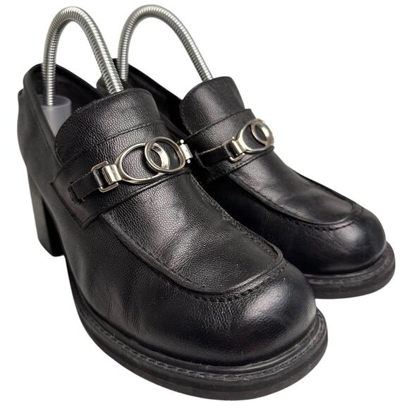 Vtg XAppeal Y2K 90s Goth Chunky Platform Loafer Leather Women 8.5 M Grunge Metal - Picture 1 of 13